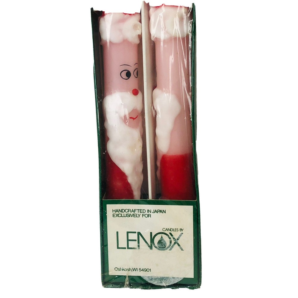 Vintage Set 2 CHRISTMAS Santa Claus Wax CANDLESTICKS NIP Xmas Holiday
